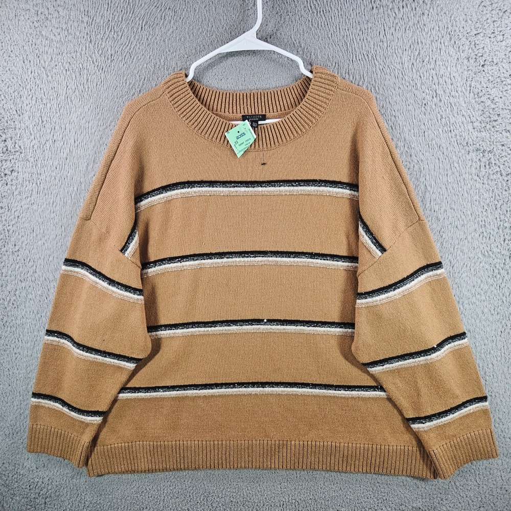 Talbots Plus Petite Striped Crewneck Sweater Camel Brown Metallic 3Xp NWOT